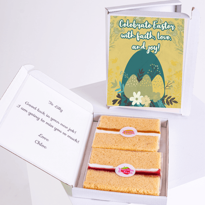 Cake card with Easter celebration design and personal message.