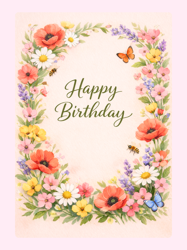 floral wreath birthday cake card by post UK letterbox birthday gift edible greeting card