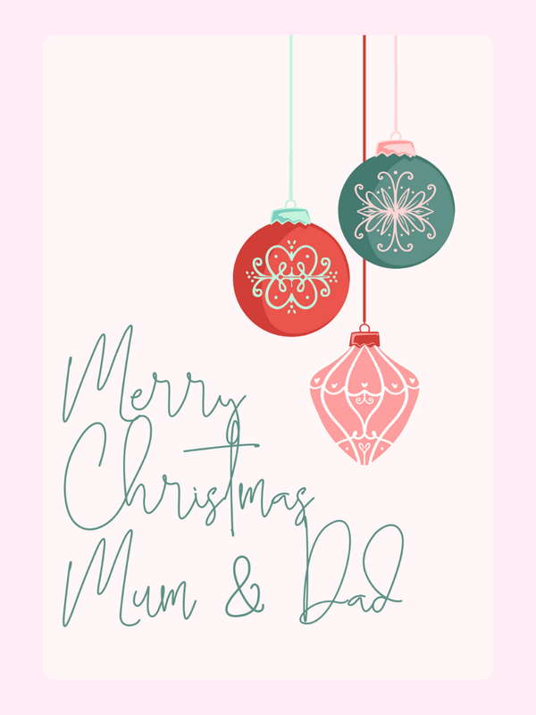 Mum And Dad Hanging Baubles Cake Card, for parents