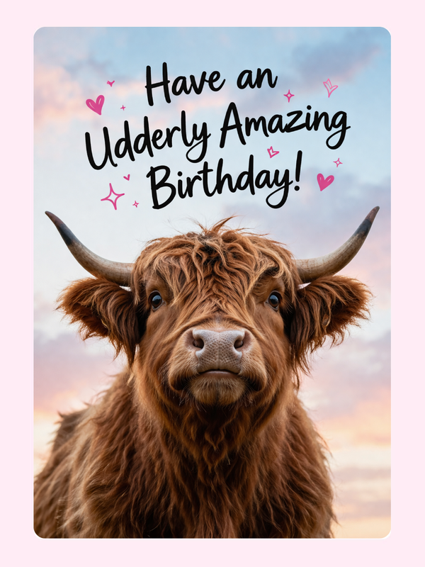 funny highland cow birthday cake card by post UK letterbox birthday gift edible greeting card with cow