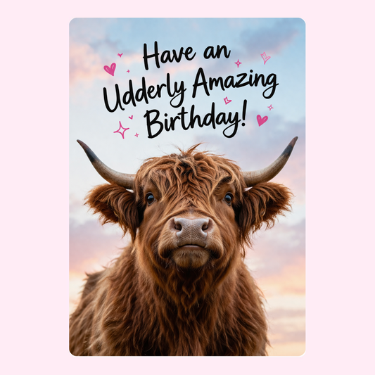 funny highland cow birthday cake card by post UK letterbox birthday gift edible greeting card with cow