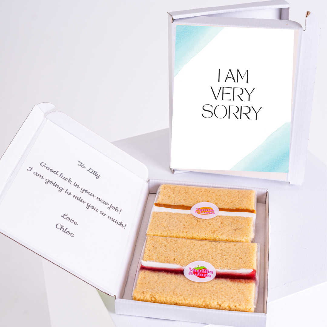 Gift box with slices and an 'I am very sorry'