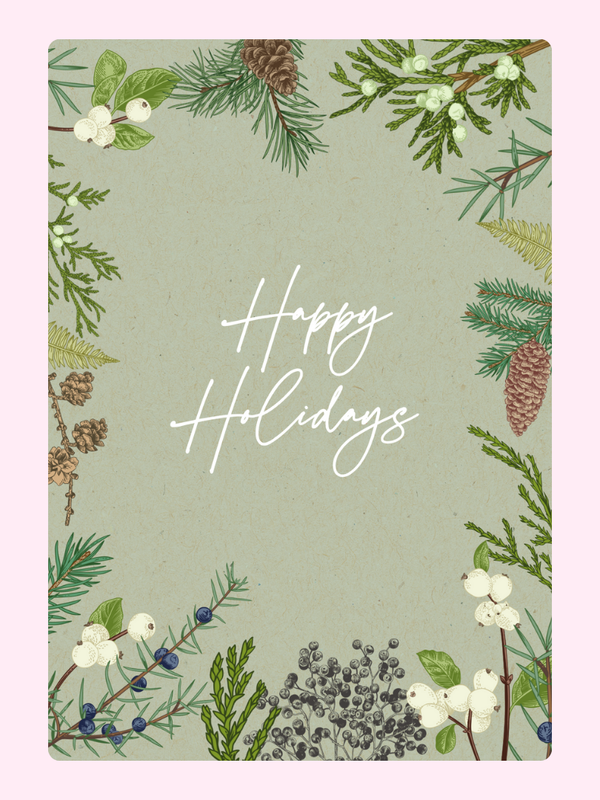 Happy Holidays Botanical Border Cake Card, Christmas
