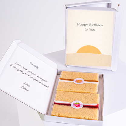 Minimalist "Happy Birthday to You" card with sunset design and vanilla biscuits inside