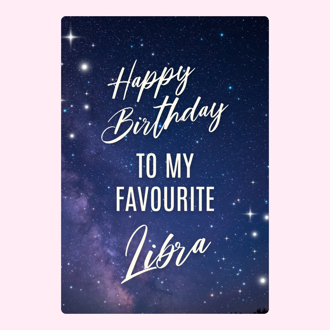 Happy Birthday Libra with starry background