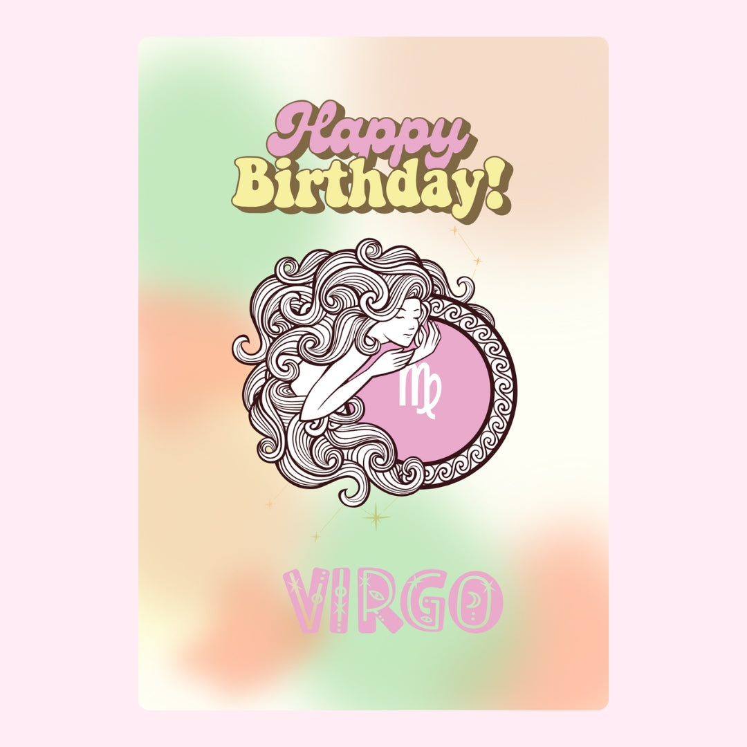 Happy Birthday Virgo with a colourful design.
