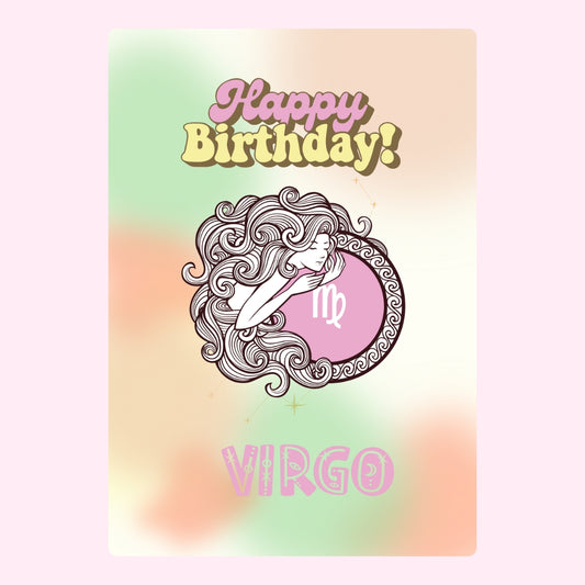 Happy Birthday Virgo with a colourful design.