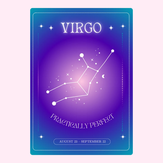 Happy Birthday Virgo with constellation and message.