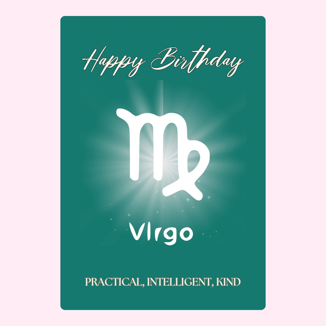 Happy Birthday Virgo with constellation and traits.