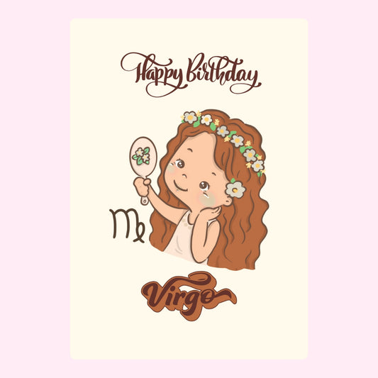 Happy Birthday Virgo with cute illustration.