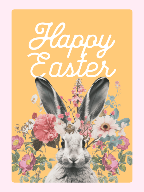 Easter card with a floral rabbit design.