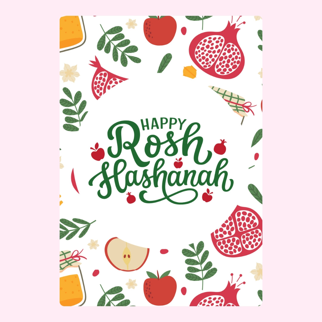 Happy Rosh Hashanah with apples and pomegranates