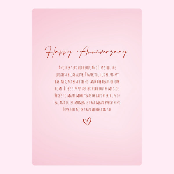 Heartfelt anniversary message on a soft pink background.
