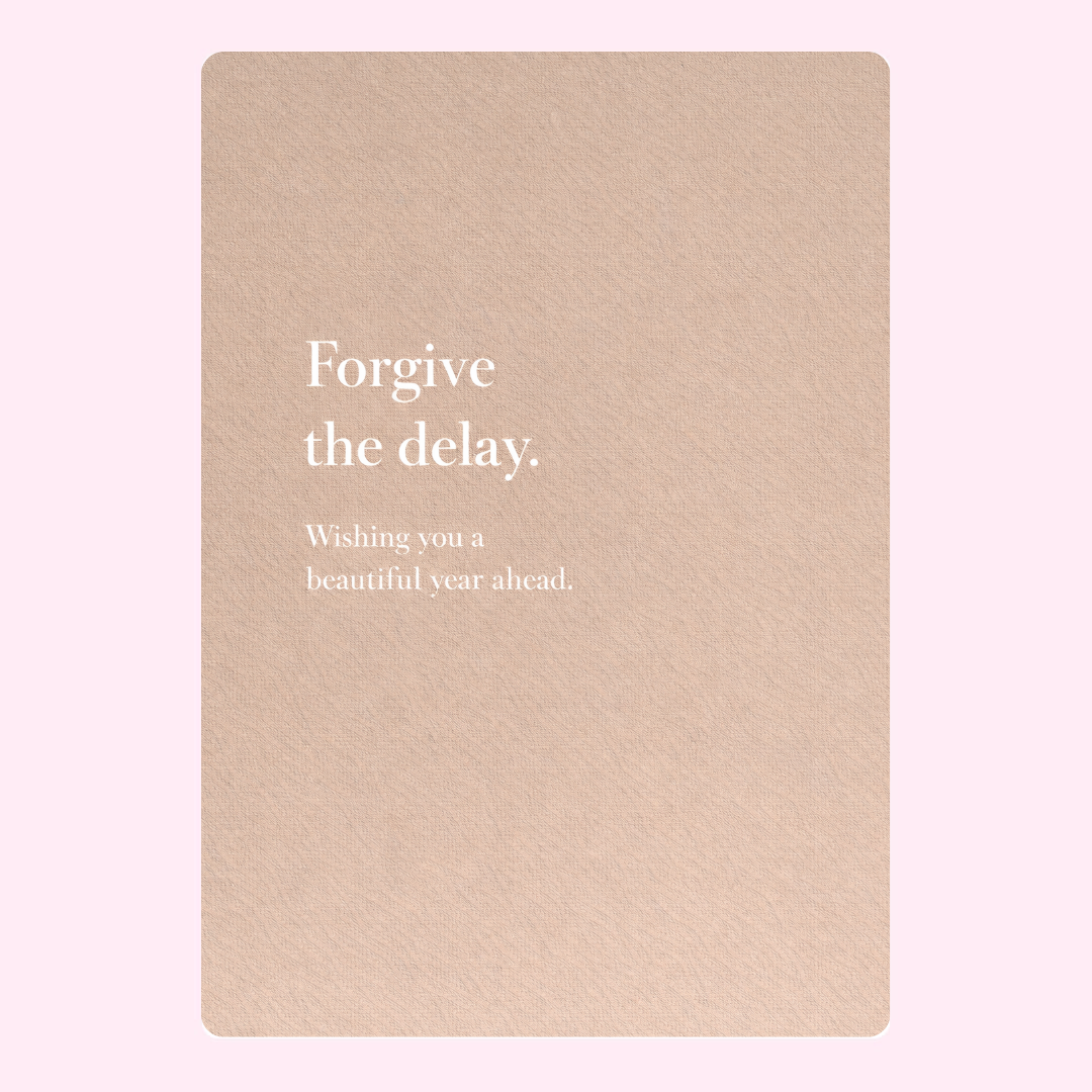 A simple and elegant belated birthday card with the phrase "Late wishes, real love" and soft pastel colors.