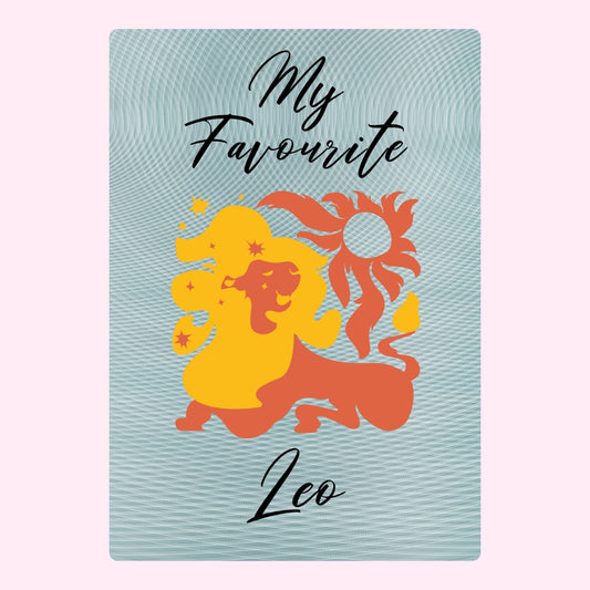 Leo zodiac illustration with sun and lion."