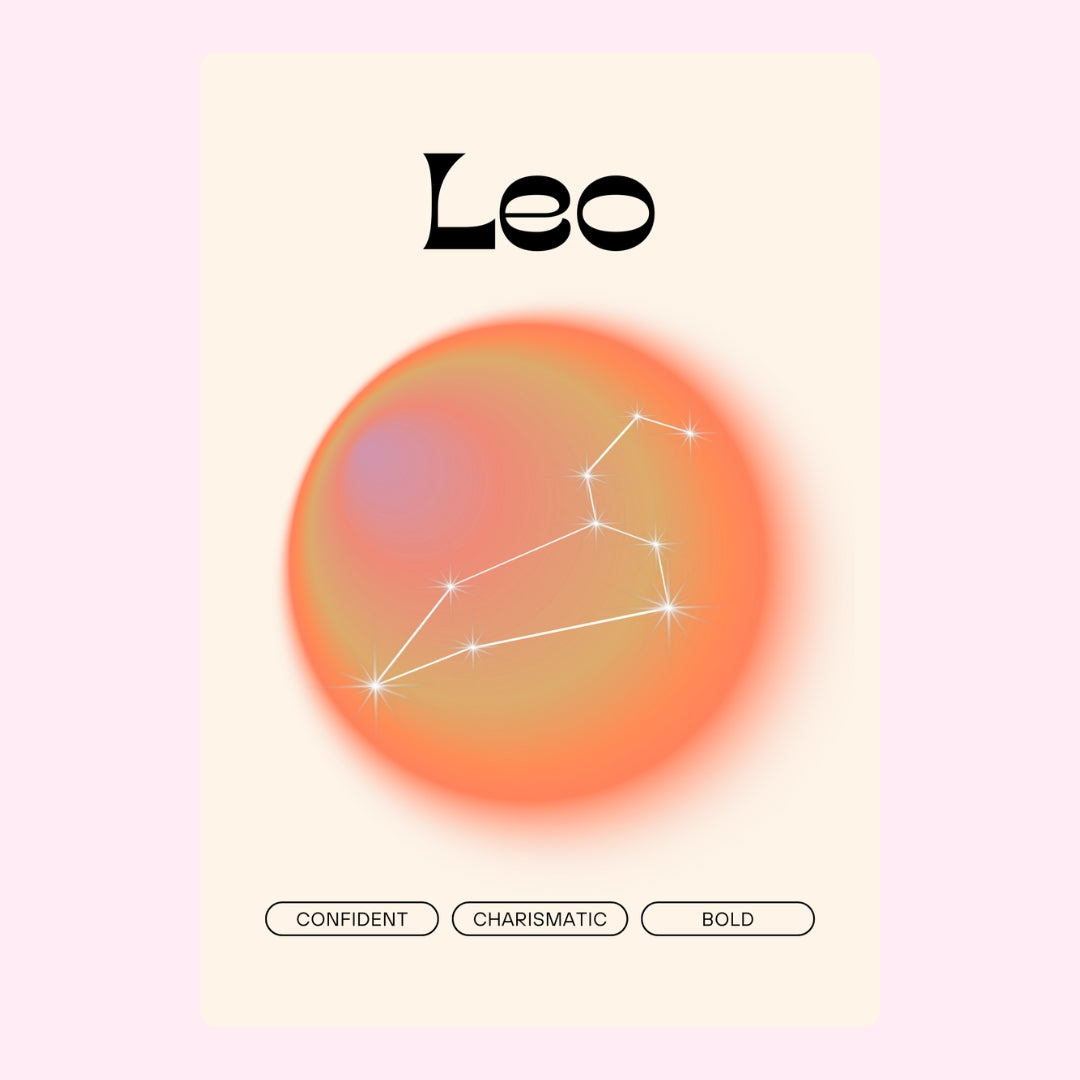 Leo zodiac with orange sphere and constellation.