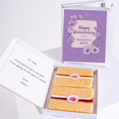 Letterbox gift box with treats and anniversary message for wife.