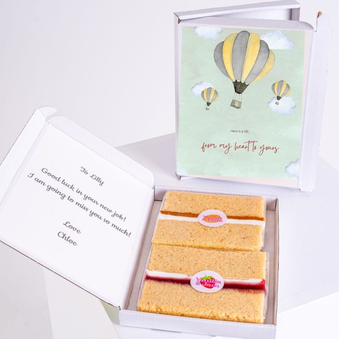 Letterbox treat with hot air balloon design and note inside