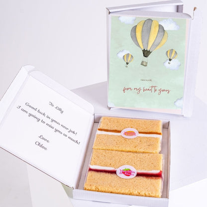 Letterbox treat with hot air balloon design and note inside