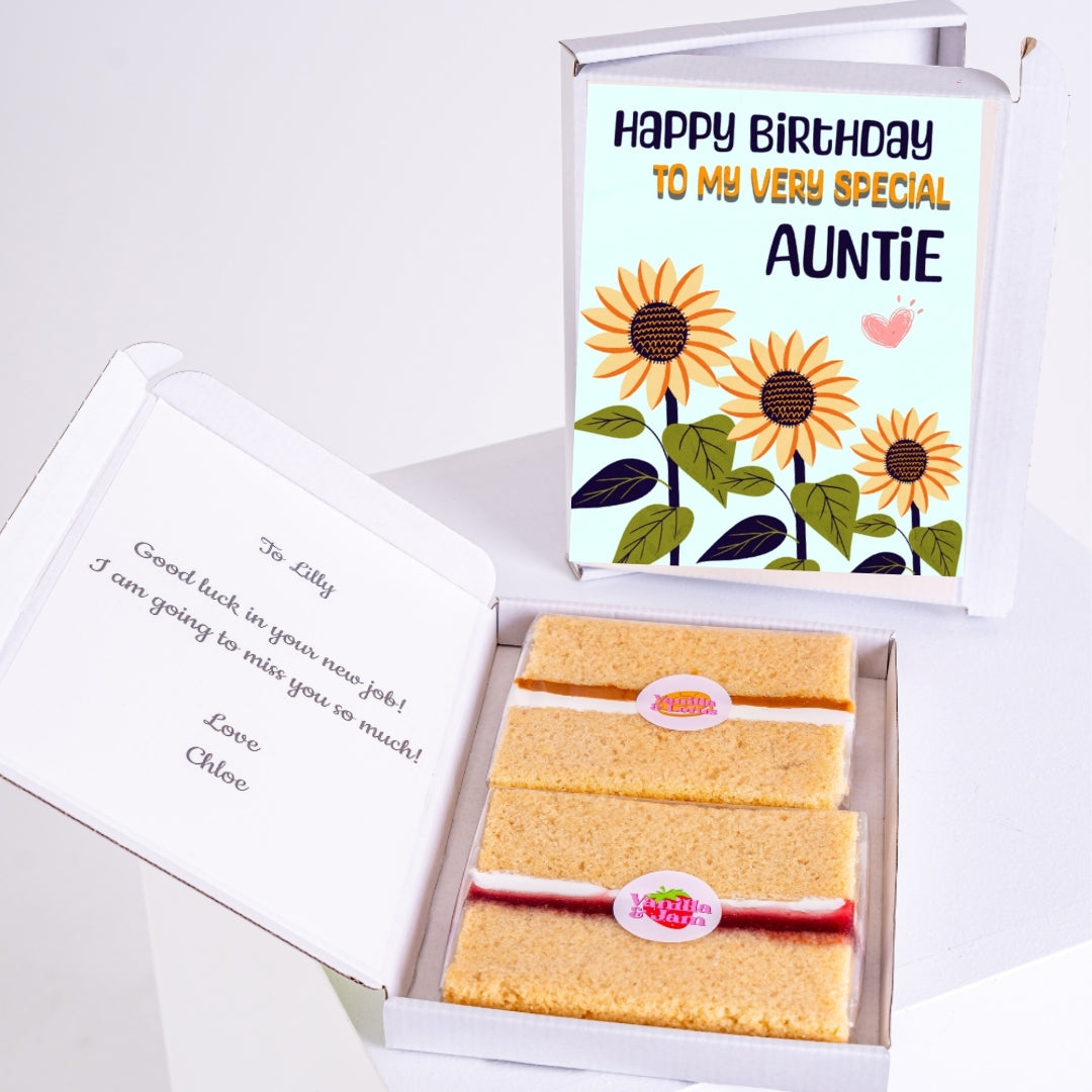Letterbox treat with sunflower birthday design for auntie.