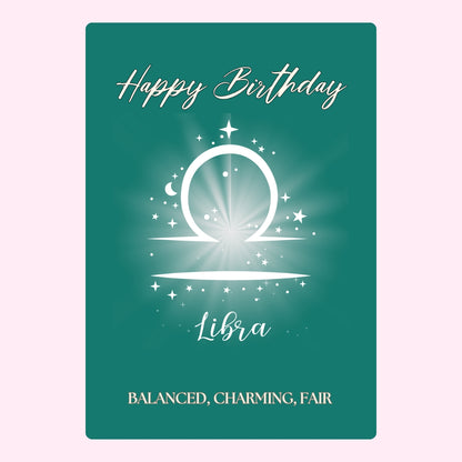 Libra birthday with astrological symbol and stars.