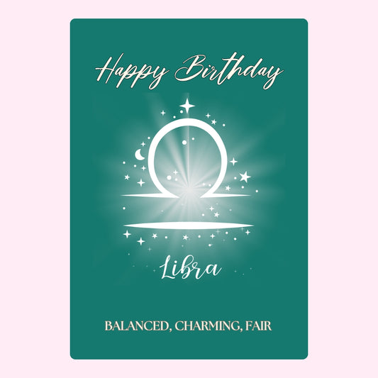Libra birthday with astrological symbol and stars.