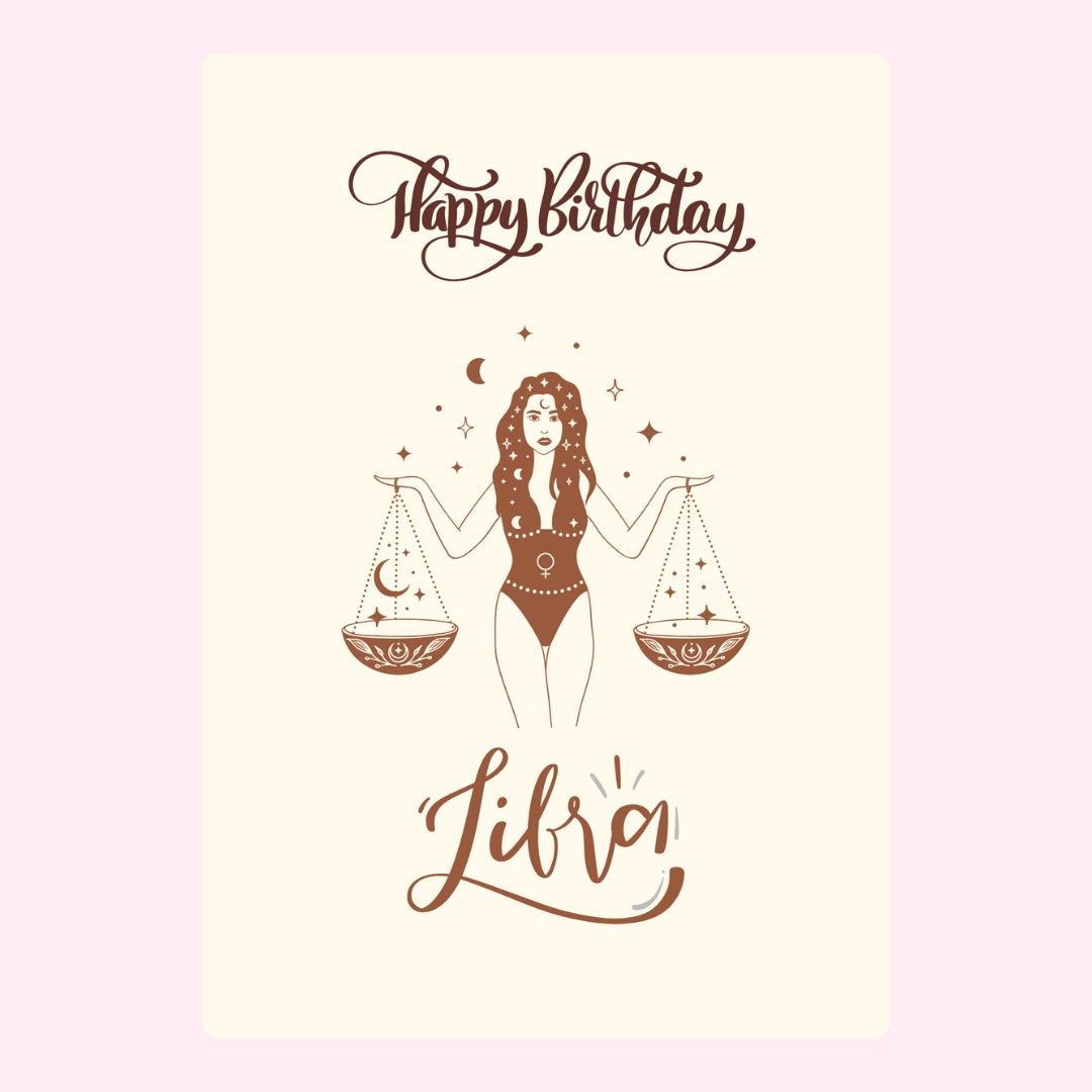 Libra birthday with illustrated woman holding scales