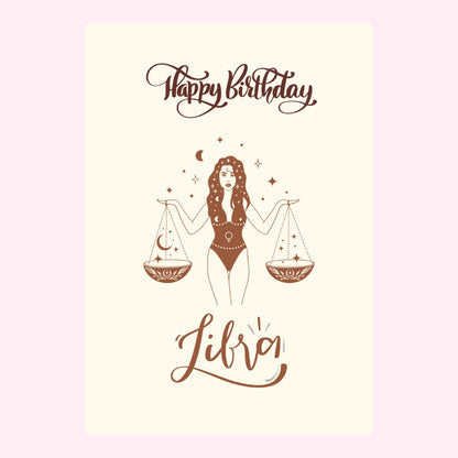 Libra birthday with illustrated woman holding scales