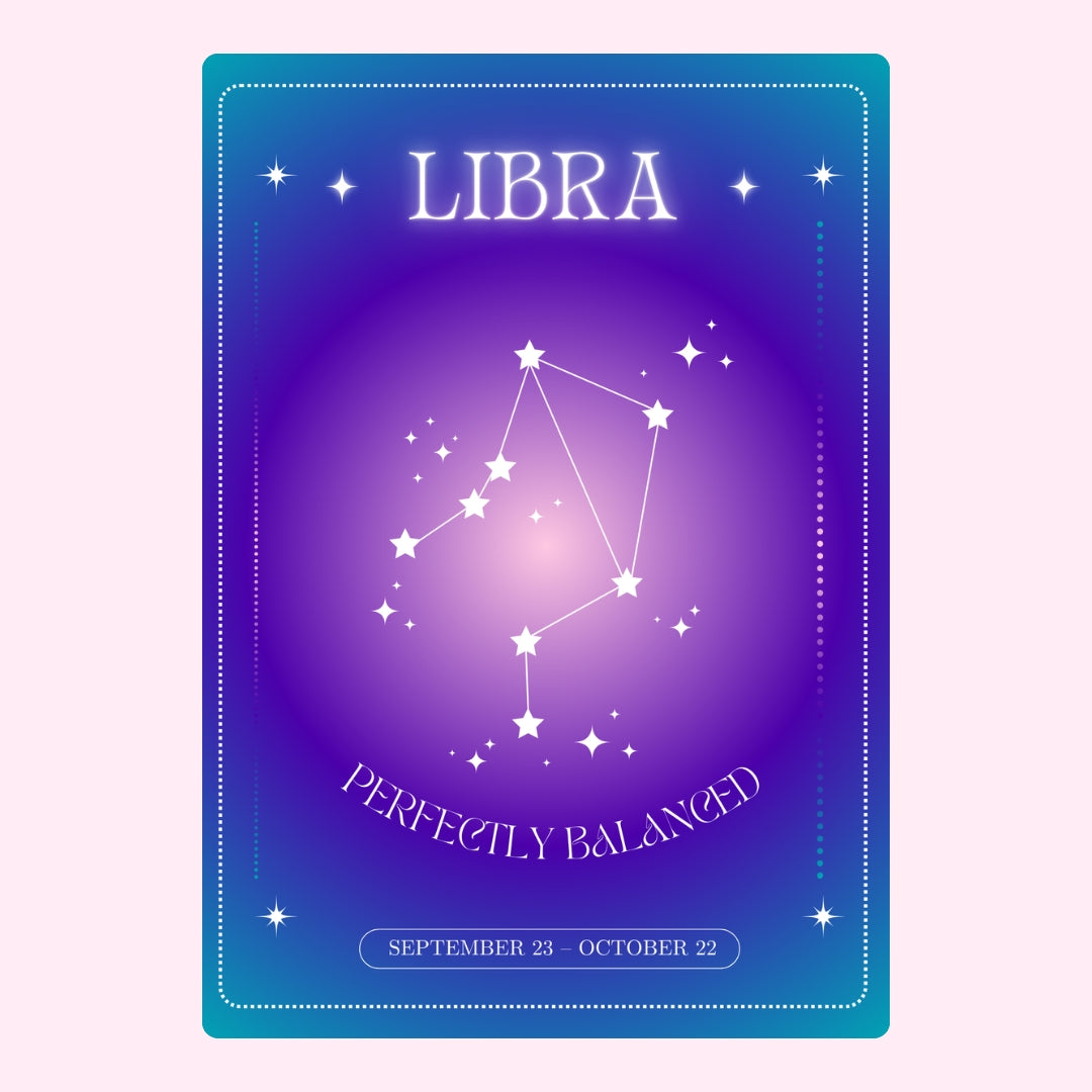 Libra constellation with "Perfectly Balanced" text.