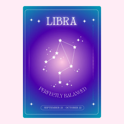Libra constellation with "Perfectly Balanced" text.