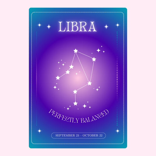 Libra constellation with "Perfectly Balanced" text.