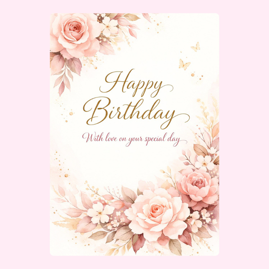 luxury floral happy birthday cake card by post UK letterbox birthday gift edible greeting card with roses