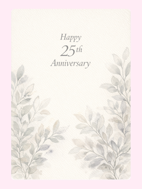 Silver Foliage 25th Anniversary Cake Card letterbox cake card with freshly baked cake slices