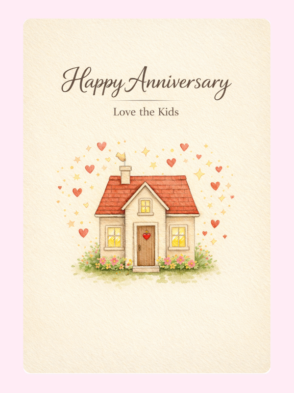 Our Home From The Kids Anniversary Cake Card letterbox cake card with freshly baked cake slices