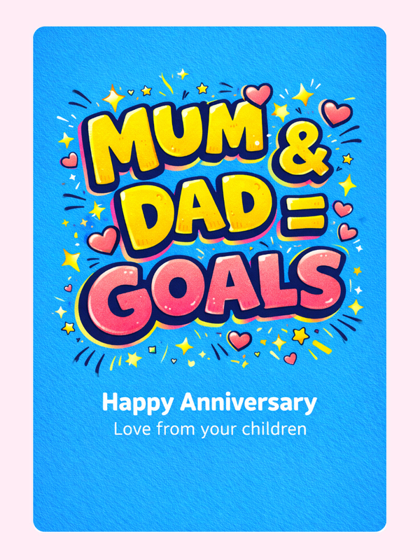 Mum And Dad Are Goals Anniversary Cake Card letterbox cake card with freshly baked cake slices