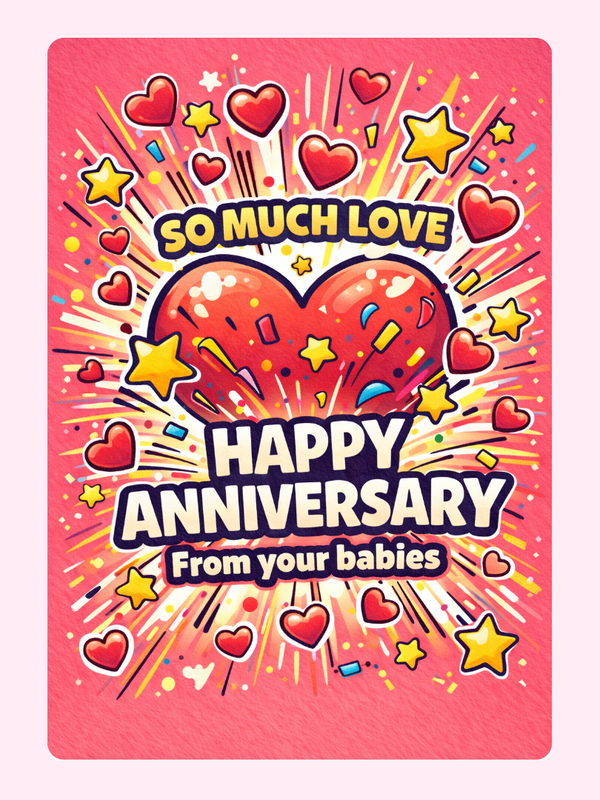 So Much Love From Your Babies Anniversary Cake Card letterbox cake card with freshly baked cake slices