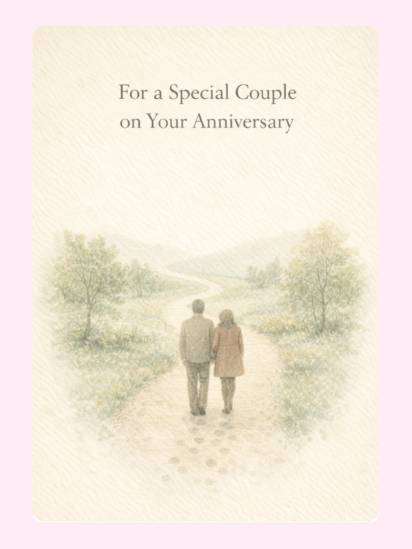 Country Walk To A Special Couple Anniversary Cake Card letterbox cake card with freshly baked cake slices