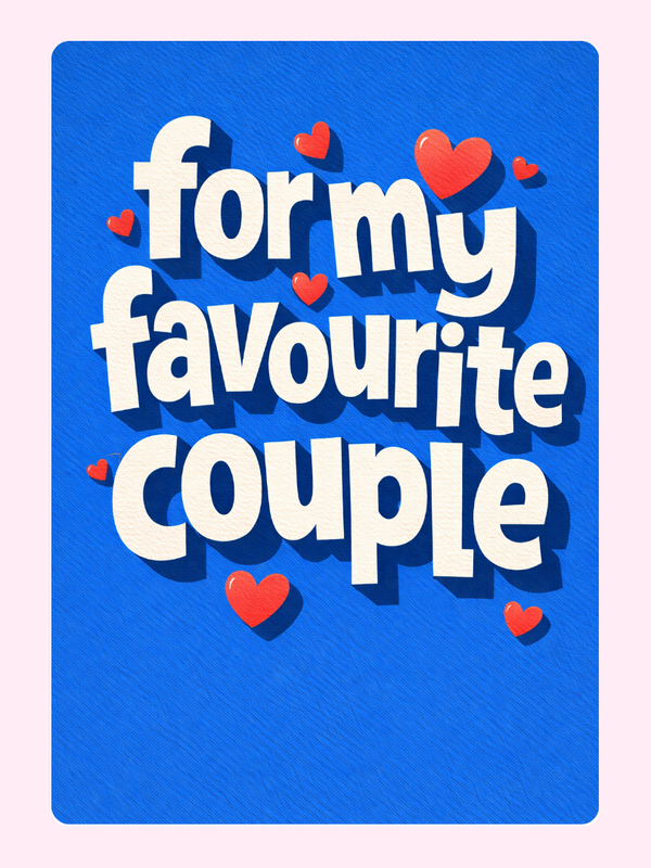 For My Favourite Couple Bold Anniversary Cake Card letterbox cake card with freshly baked cake slices