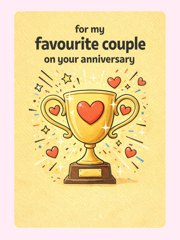 Favourite Couple Trophy Anniversary Cake Card letterbox cake card with freshly baked cake slices