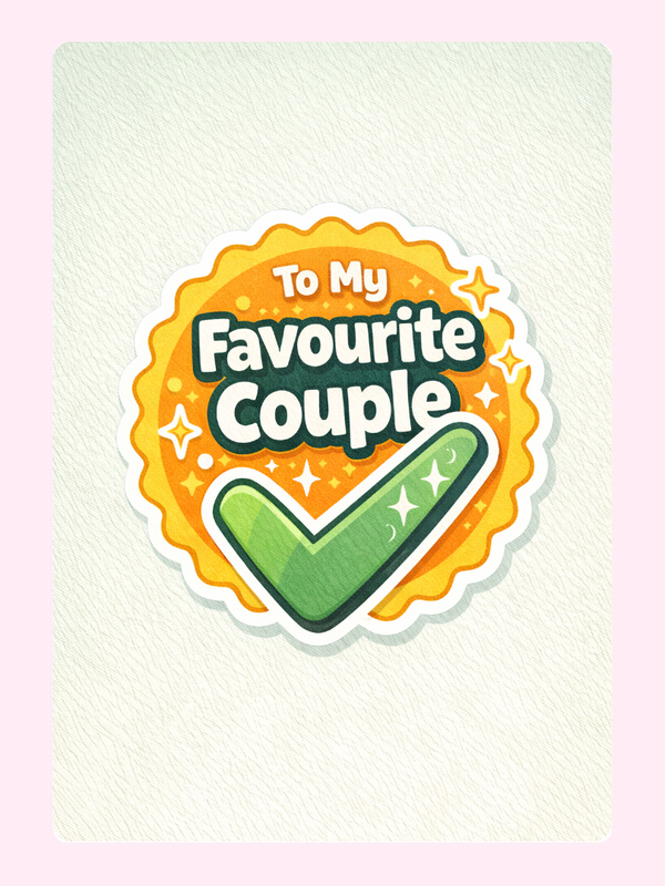 Favourite Couple Approved Badge Anniversary Cake Card letterbox cake card with freshly baked cake slices
