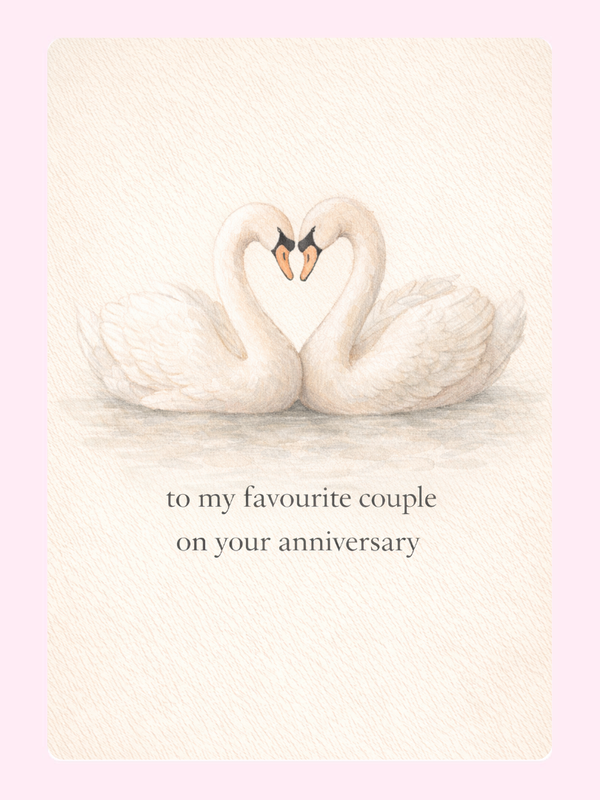 Favourite Couple Swans Anniversary Cake Card letterbox cake card with freshly baked cake slices
