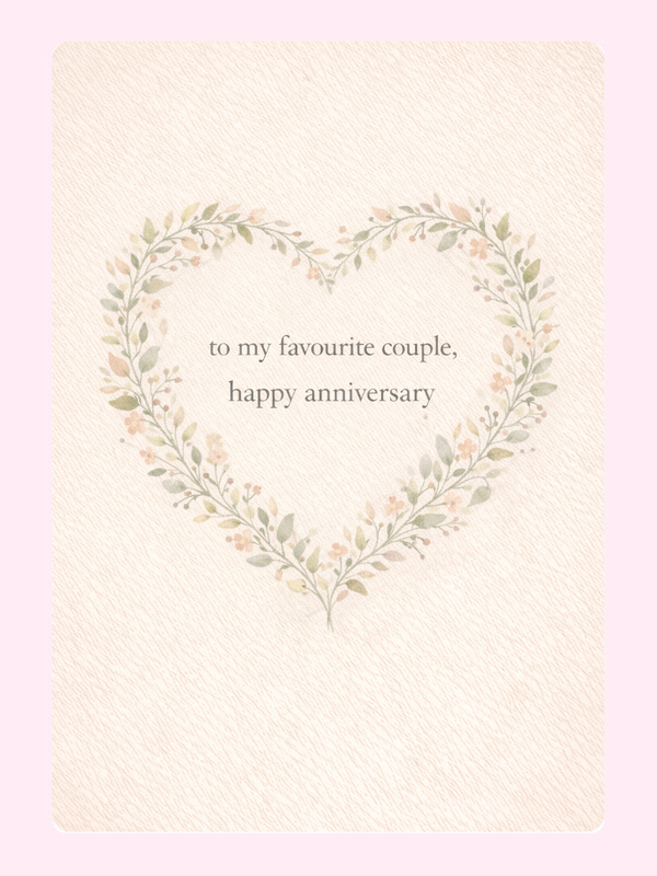 Favourite Couple Leafy Heart Anniversary Cake Card letterbox cake card with freshly baked cake slices
