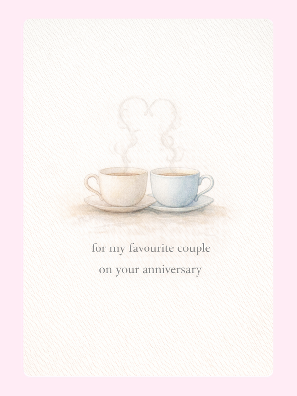 Favourite Couple Coffee Cups Anniversary Cake Card letterbox cake card with freshly baked cake slices