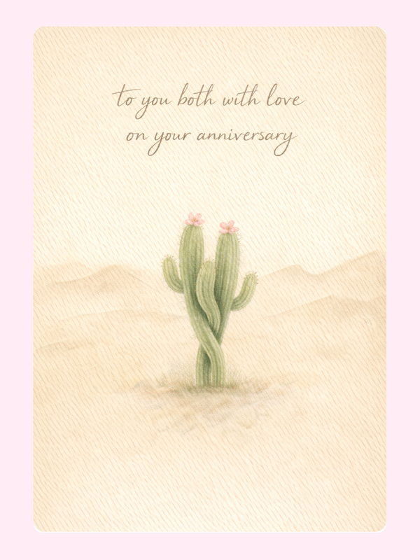 Desert Cactus To You Both Anniversary Cake Card letterbox cake card with freshly baked cake slices