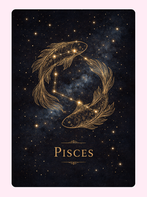 Golden Pisces Birthday Cake Card