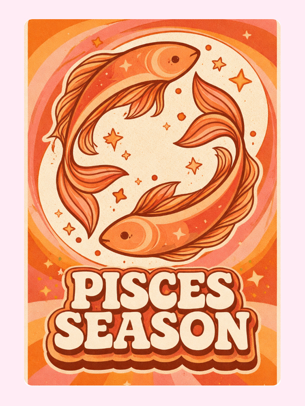 Retro Pisces Season Birthday Cake Card