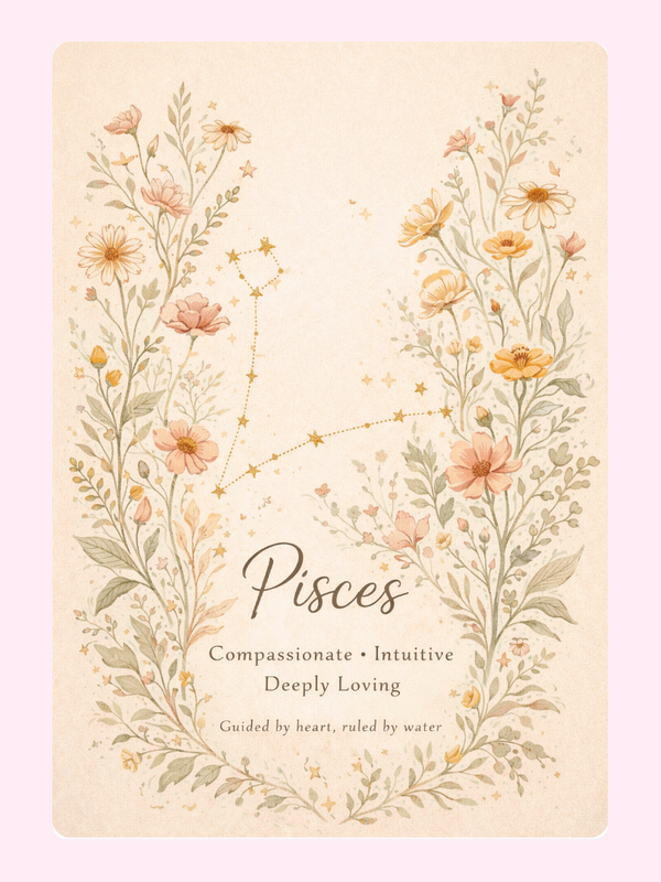 Floral Pisces Birthday Cake Card