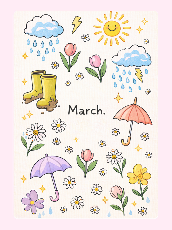 Hello March Doodles Cake Card, just because