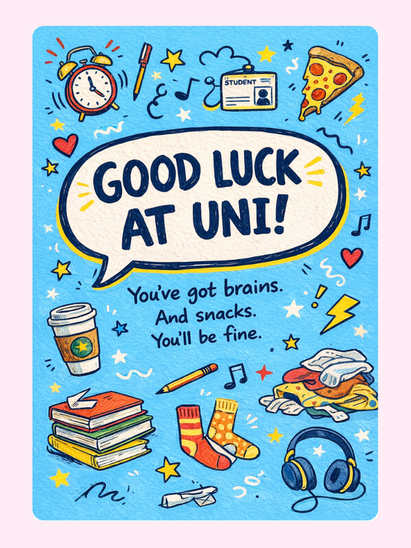 Brains And Snacks Uni Cake Card, good luck