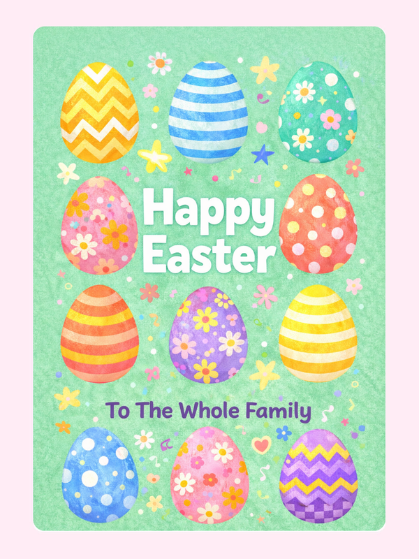 Easter Eggs Whole Family Cake Card, for kids